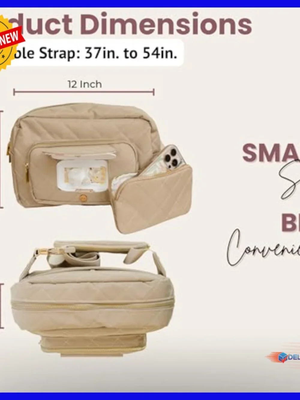 Mini Diaper Bag with Changing Pad, Adjustable Strap, Water-Resistant Nylon